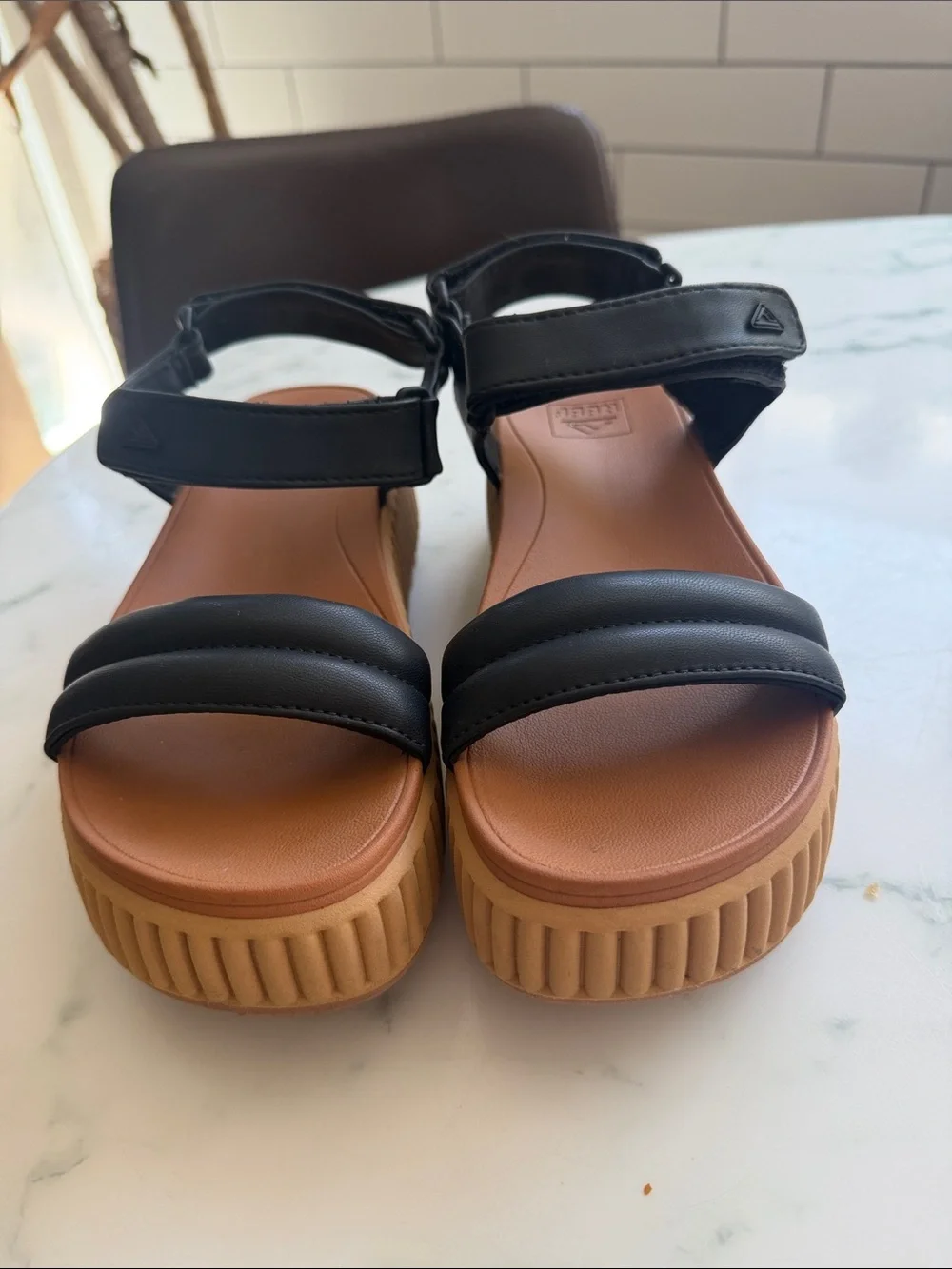 Women’s Black Platform Sandals with Tan Sole